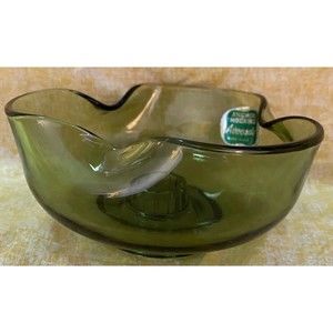 Vintage Anchor Hocking Line 120 Avocado Green Taper Candle Holder c1968